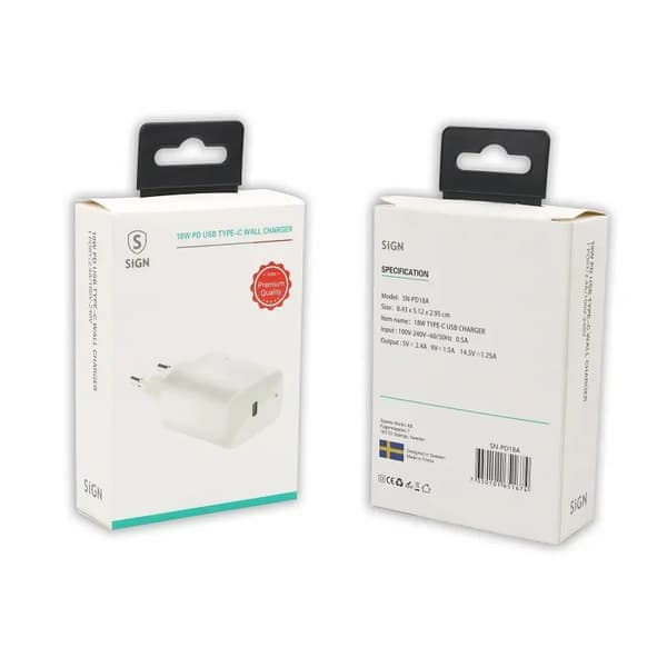 SiGN USB-C PD Laddare 18 W - Vit