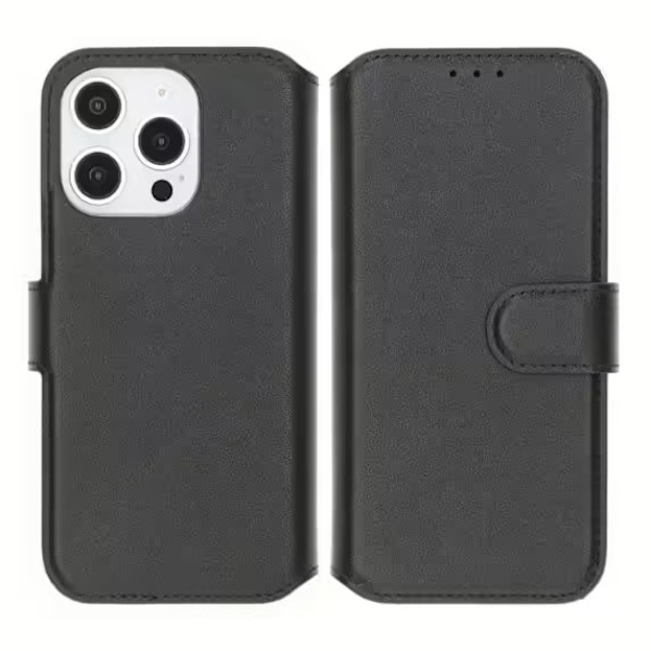 iPhone 16 Pro Plånboksfodral Äkta Läder Rvelon - Svart