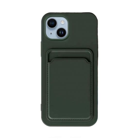 iPhone 15 Plus Mobilskal Silikon med Korthållare - Grön