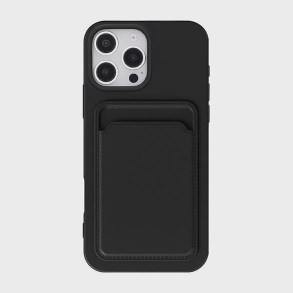 Mobilskal Silikon med Korthållare för iPhone 16 Pro Max - Svart