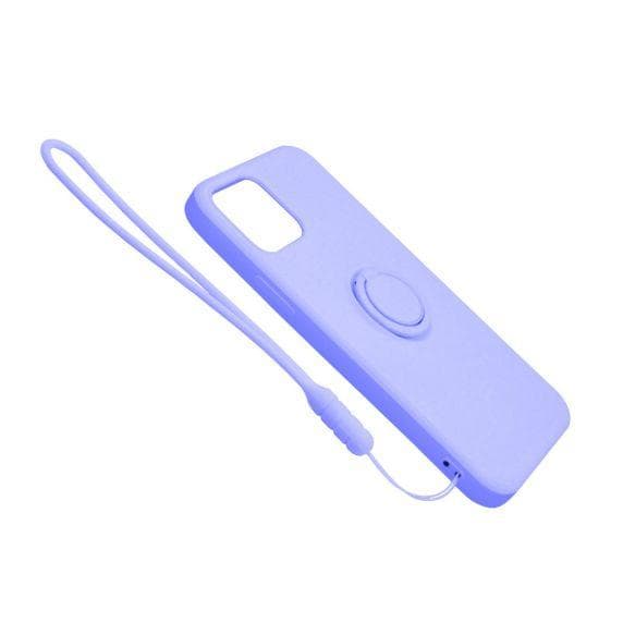 Apple iPhone 12 Mini Soft Liquid Silicone Case Purple with Magnetic Ring Holder Stand and Slim Hands Strap High Quality