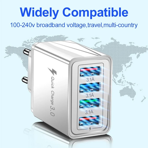 SiGN Fast Charger 4xUSB-A, PD & Q.C 3.0, 33W - White