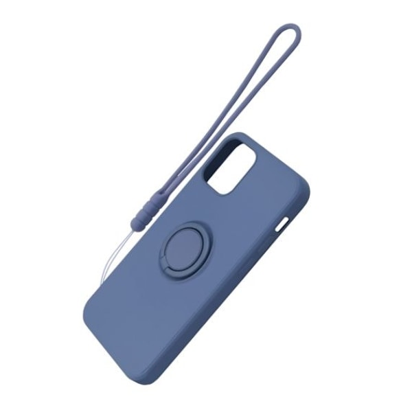 Apple iPhone 12 Mini Soft Liquid Silicone Case Gray with Magnetic Ring Holder Stand and Slim Hands Strap High Quality