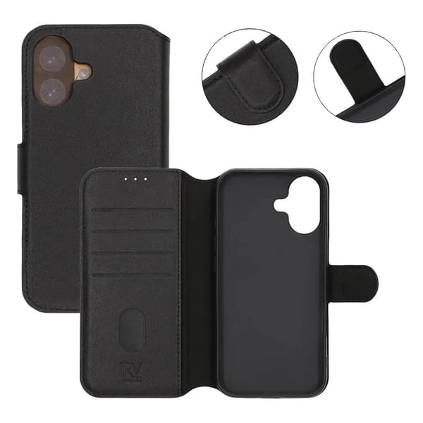 Rvelon Plånboksfodral Äkta Läder för iPhone 17 - Svart