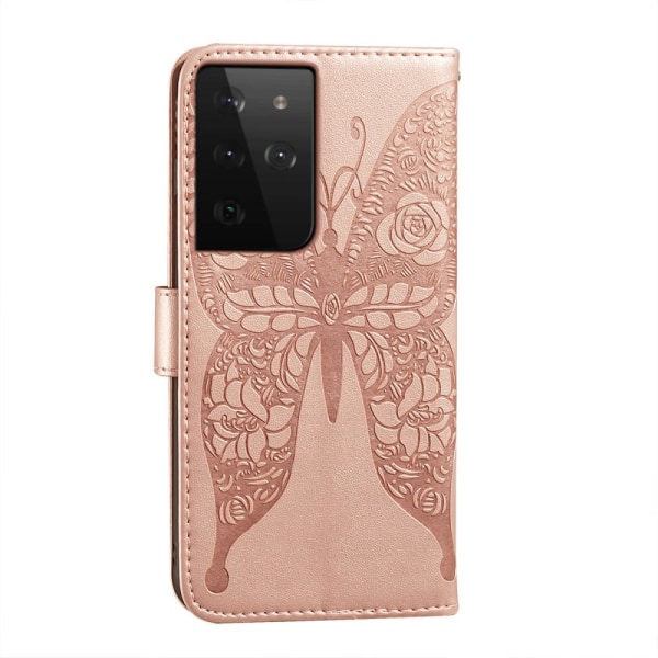 Butterfly Plånboksfodral för Samsung Galaxy S21 Ultra 5G - Rosa
