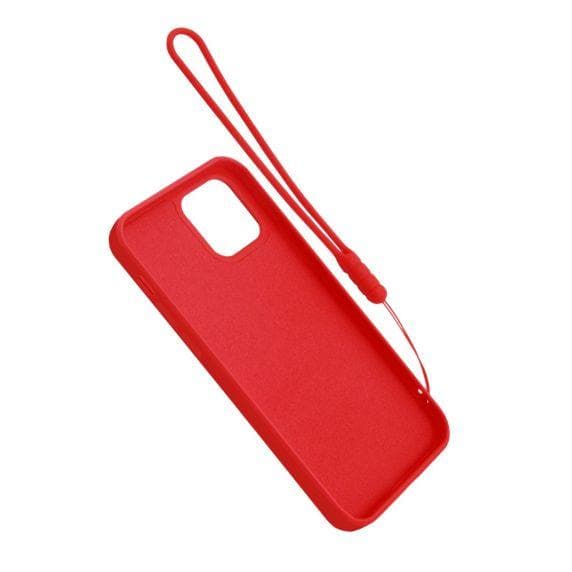 Apple iPhone 12 Pro Max Soft Liquid Silicone Case Red with Magnetic Ring Holder Stand and Slim Hands Strap High Quality