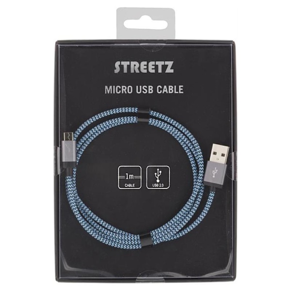 STREETZ USB till Micro USB, Tygklädd, 1m, USB 2.0, Blå