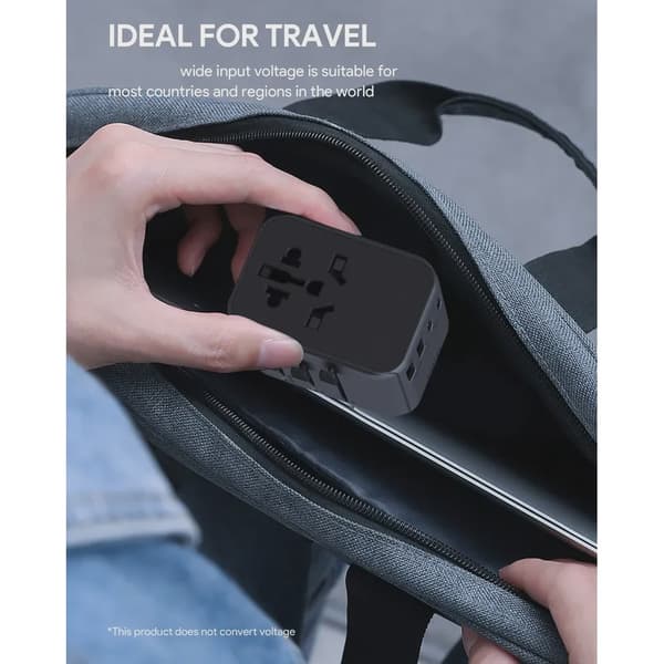 SiGN Universal Reseadapter med USB-portar, 20W - Svart