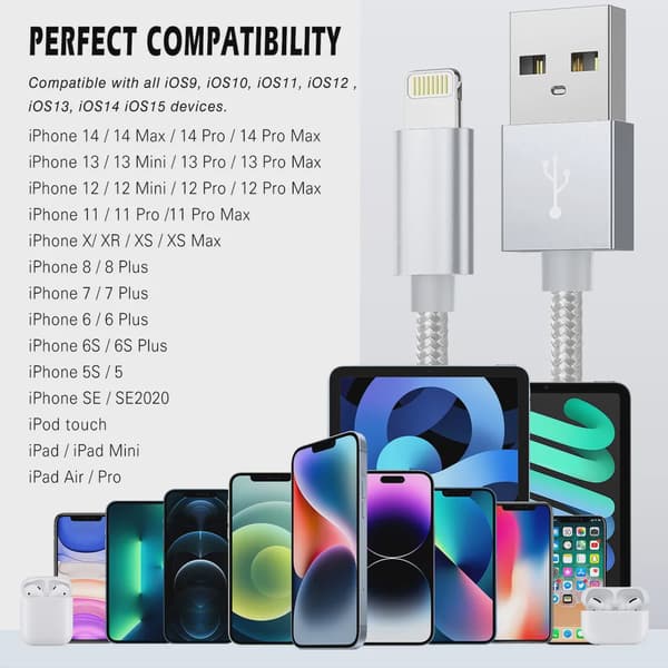 SiGN USB-A till Lightning Kabel, 2.1A, 2m, Nylon - Silver