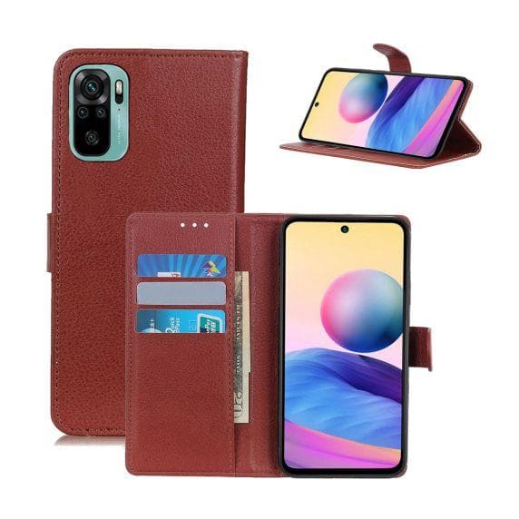 Flip Stand Leather Wallet Case For Xiaomi Redmi Note 10 Pro Brown