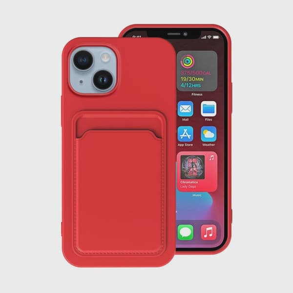 Mobilskal Silikon med Korthållare för iPhone 14 Plus - Röd