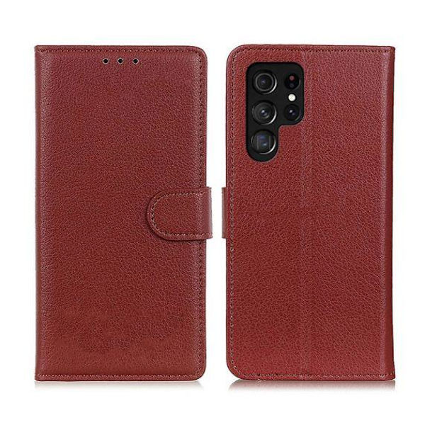 Flip Stand Leather Wallet Case For Samsung Galaxy S22 Ultra Brow