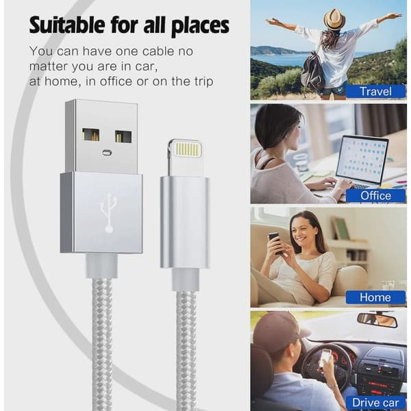 SiGN USB-A till Lightning Kabel, 2.1A, 2m, Nylon - Silver
