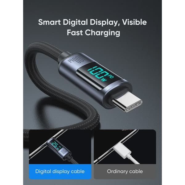 SiGN USB-C till USB-C Kabel 100W med Display, 1.2m - Svart