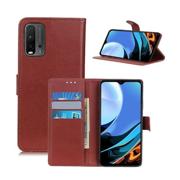 Flip Stand Leather Wallet Case For Xiaomi Redmi 9T/ Mi POCO M3 Brown