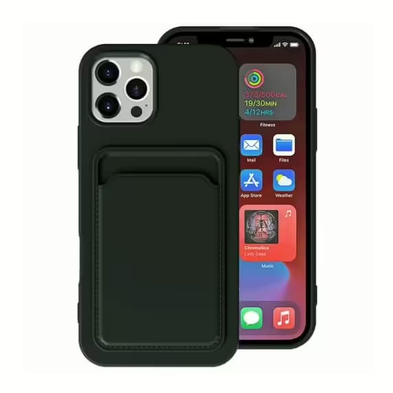 iPhone 16 Pro Max Mobilskal Silikon med Korthållare - Militärgrön