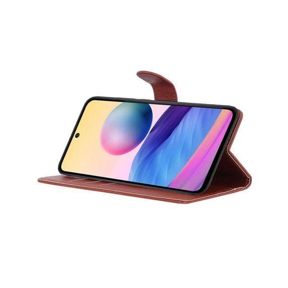 Flip Stand Leather Wallet Case For Xiaomi Redmi Note 10 Pro Brown