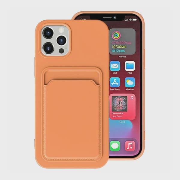 Mobilskal Silikon med Korthållare för iPhone 15 Pro Max - Orange