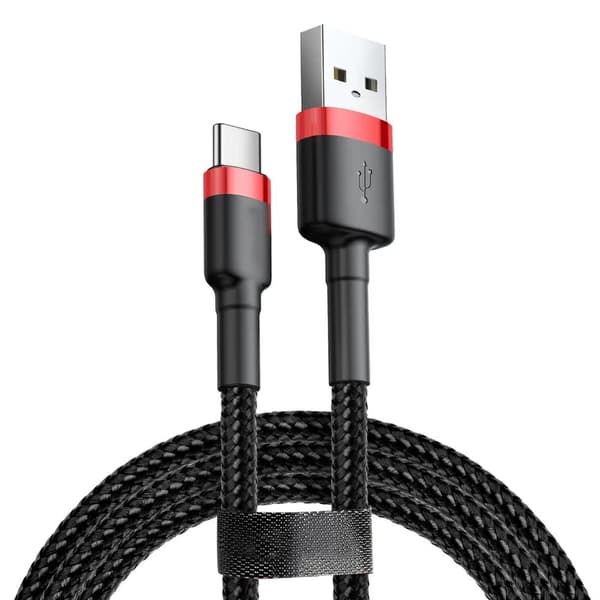 SiGN Cafule USB-C Kabel 2A, 2m - Röd/Svart