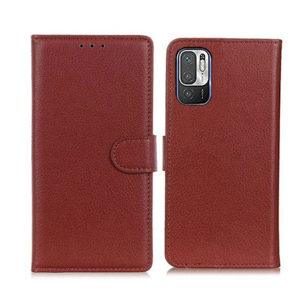 Flip Stand Leather Wallet Case For Xiaomi Redmi Note 10 5G Brown