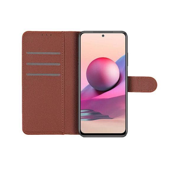 Flip Stand Leather Wallet Case For Xiaomi Redmi Note 10/Redmi Note 10S Brown
