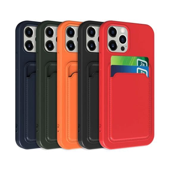 iPhone 15 Plus Mobilskal Silikon med Korthållare - Grön