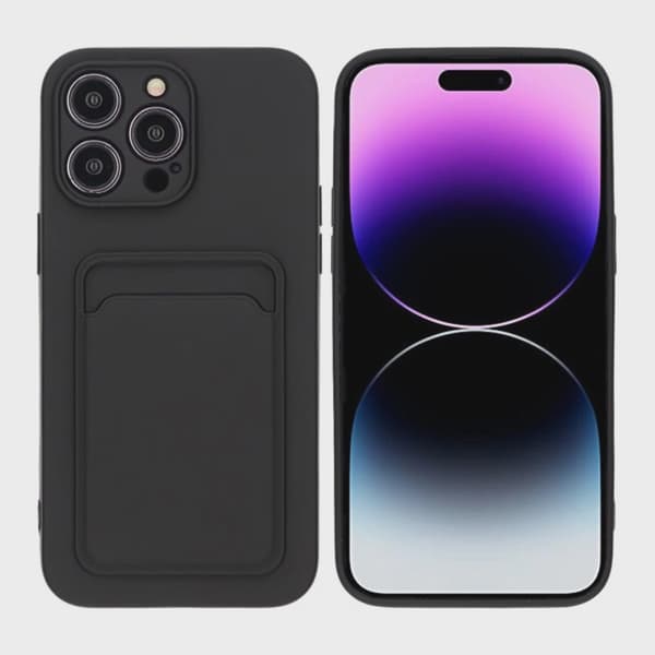 Mobilskal Silikon med Korthållare för iPhone 14 Pro Max - Svart
