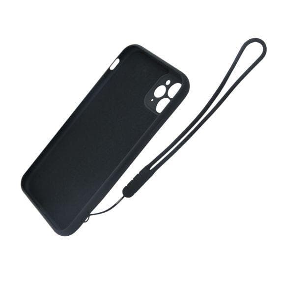iPhone 11 Pro Max Soft Liquid Silicone Case With Magnetic Ring Holder Stand and Slim Hands Strap Best Quality Black