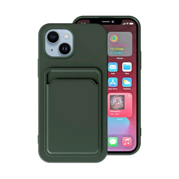 iPhone 15 Plus Mobilskal Silikon med Korthållare - Grön