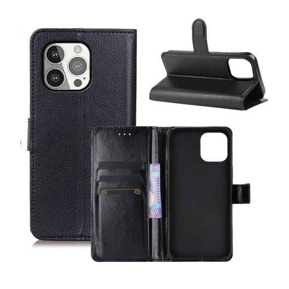 iPhone 13 Pro Flip Stand Läder Plånboksfodral Svart