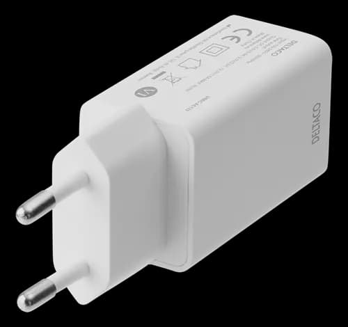 Deltaco Väggladdare USB-C PD, 5V, 3A, 18W - Vit
