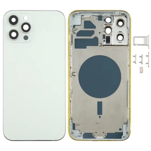 iPhone 12 Pro Max Komplett Baksida i Glas med Ram - Vit
