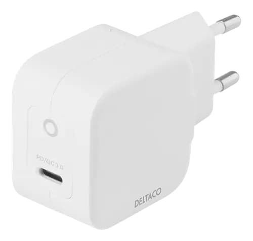 Deltaco Väggladdare USB-C PD, GaN, 30W - Vit