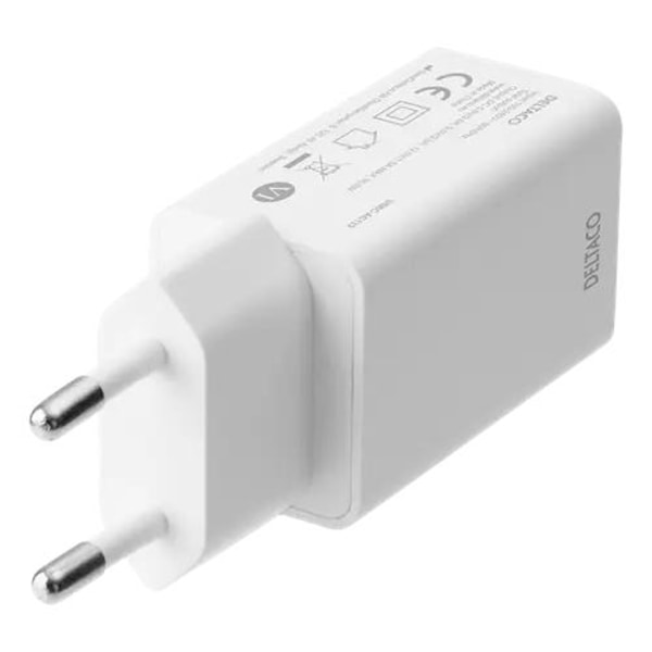 Deltaco Väggladdare USB-C PD, 5V, 3A, 18W - Vit