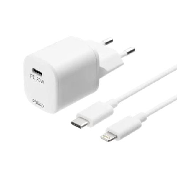 Deltaco PD Väggladdare med USB-C till Lightning Kabel 1m, 20W -