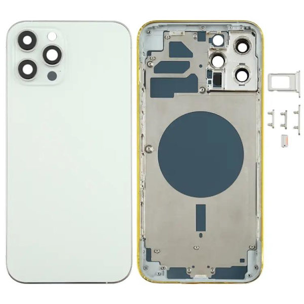 iPhone 12 Pro Komplett Baksida i Glas med Ram - Vit