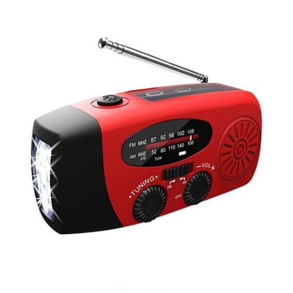 Vevradio med Solceller och Dynamo - Röd