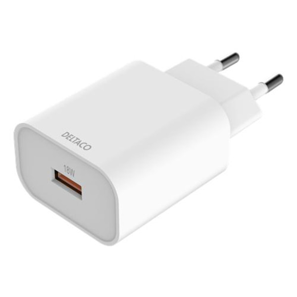 DELTACO USB-A väggladdare 18W