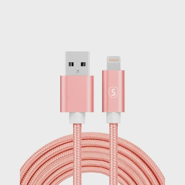 SiGN USB till Lightning Kabel, 2.1A, 3m, Nylon - Rosa