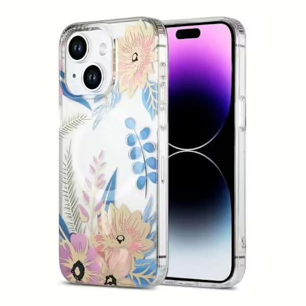 iPhone 14/15 Plus Mobilskal MagSafe - Blommor Rosa/Blå
