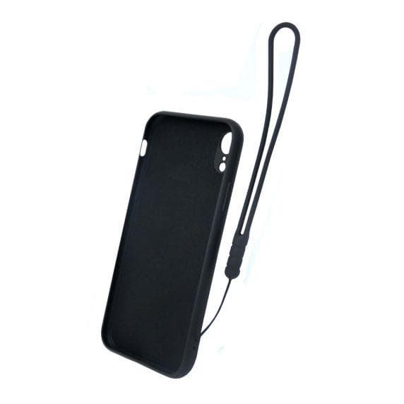iPhone XR Soft Liquid Silicone Case With Magnetic Ring Holder Stand and Slim Hands Strap Best Quality Black