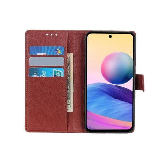 Flip Stand Leather Wallet Case For Xiaomi Redmi Note 10 Pro Brown