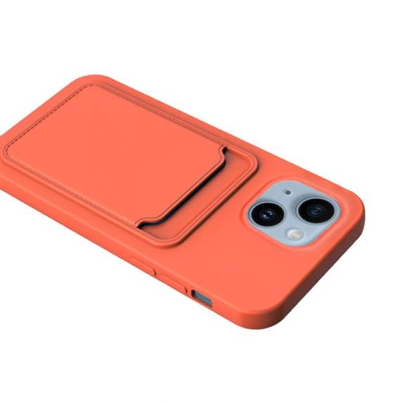 iPhone 15 Mobilskal Silikon med Korthållare - Orange