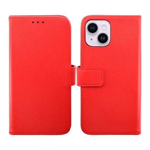 iPhone 15 Plus Plånboksfodral Läder Rvelon - Röd