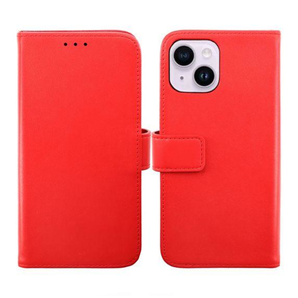 iPhone 15 Plus Plånboksfodral Läder Rvelon - Röd