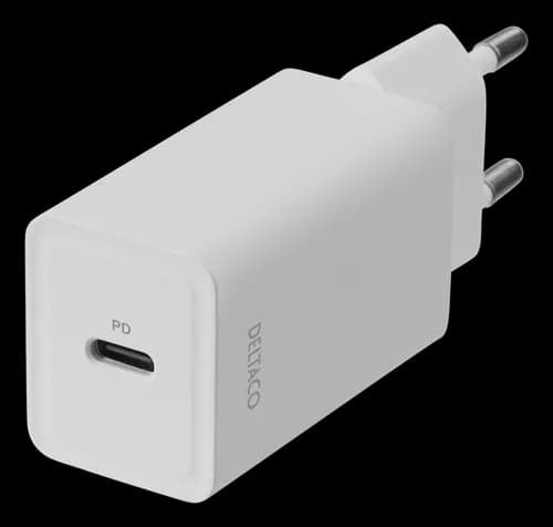 Deltaco Väggladdare USB-C PD, 5V, 3A, 18W - Vit