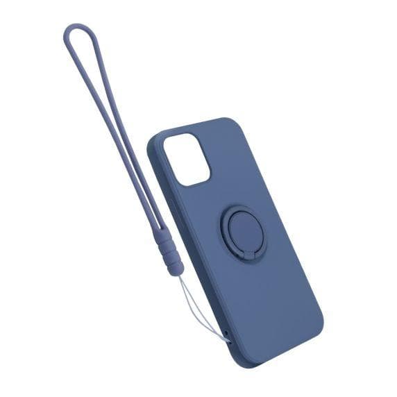 Apple iPhone 12 Pro Max Soft Liquid Silicone Case Gray with Magnetic Ring Holder Stand and Slim Hands Strap High Quality
