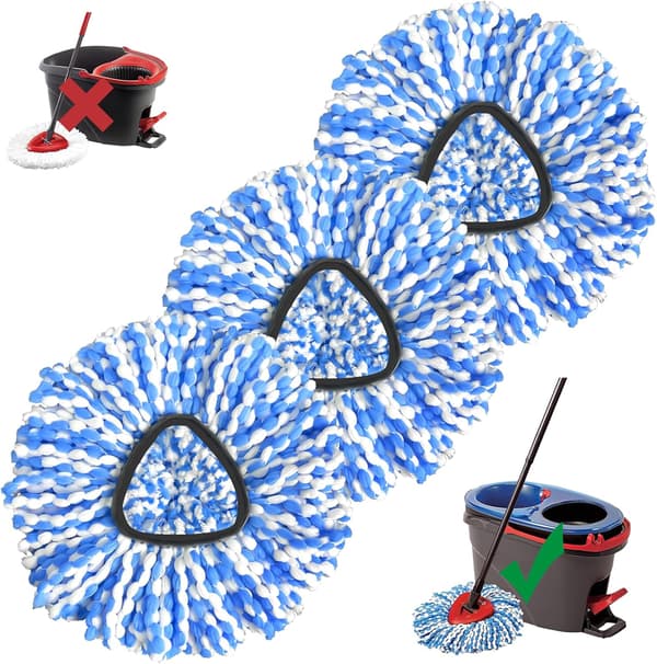 Ersättningsmopphuvuden för Spin Mop – 3-pack – Lätt att rengöra, mikrofiber, påfyllning för Spin Mop, maskintvättbar W1