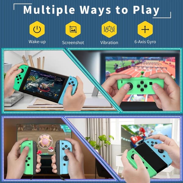Trådløs controller til Switch, erstatning trådløs L/R controller understøtter dobbelt vibration/vækning Pastel Green and Blue