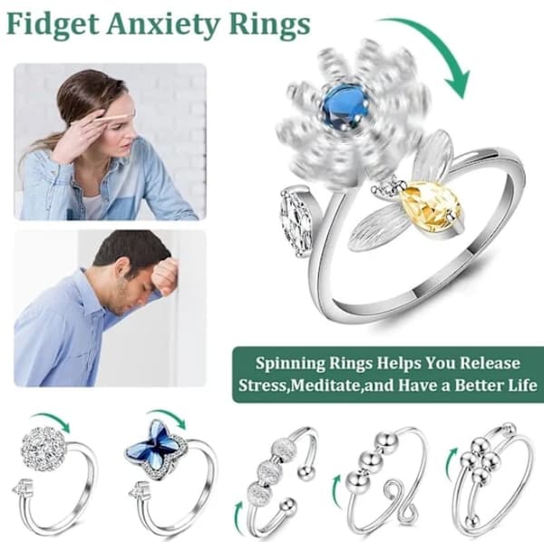 St Fidgetringe til angstlindring Justerbart ringsæt Justerbare ringe Fidgetringe Dameperlearmbånd